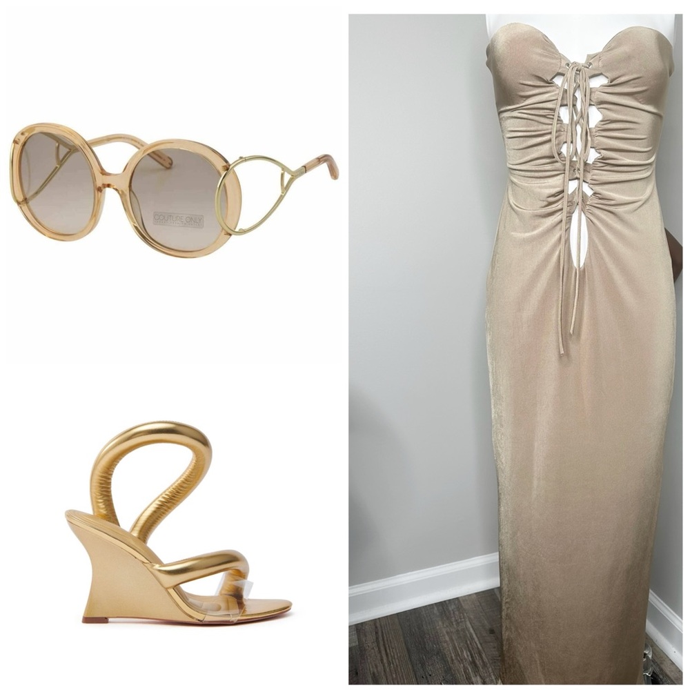 VIN VIN Elegant tan Strapless Dress bodycon dress- PRELOVED-Large